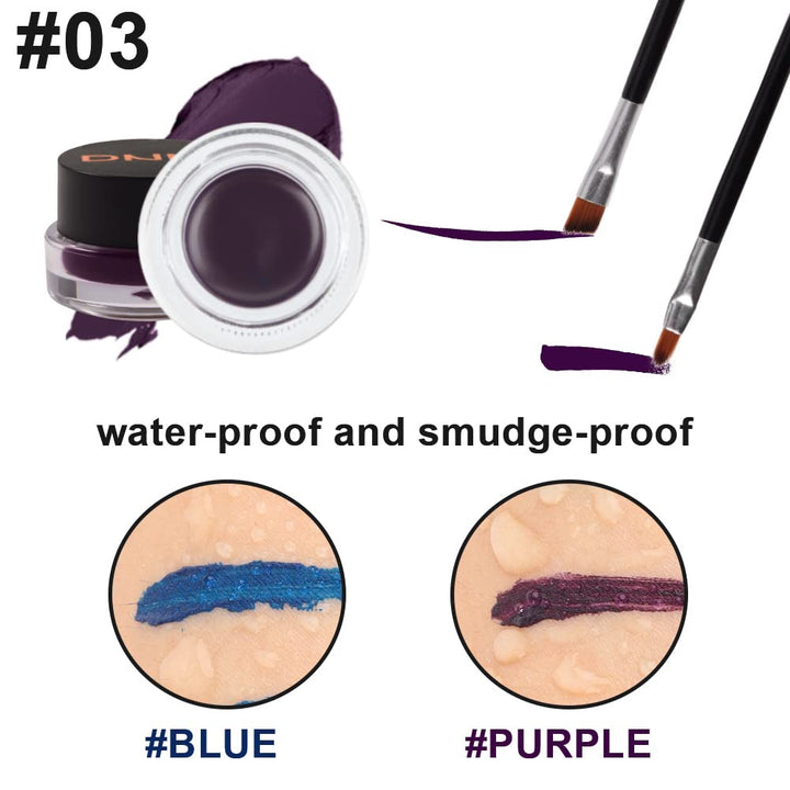 evpct Blue & Purple Gel Eyeliner Waterproof Smudge Proof for Waterline Eyebrow Cream Pomade Set with Brushes, Long Wear