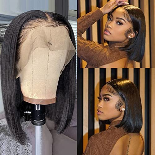 13X6 Bob Wig Human Hair Frontal Lace Wig Glueless Wigs Human Hair Pre Plucked Transparent Bob Lace Front Wigs for Women 150% Density