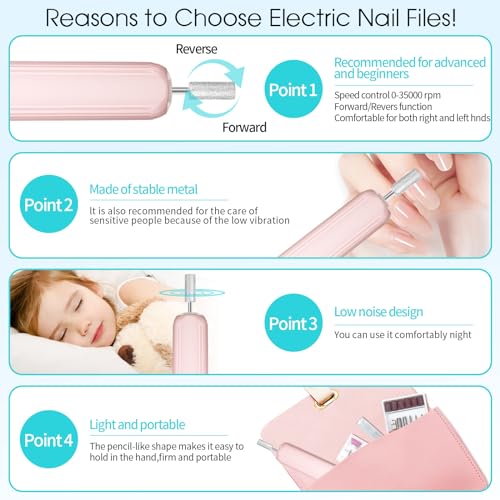 Electric Nail Drill, Professional Manicure Pedicure Kit, Cordless Electric Nail File Set, Rechargeable Pedicure Tools for feet, 3 Speeds Hand Foot Care Nail Drill for Thick Nail Toenail Cuticle