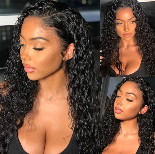 20Inch 13x4 Deep Wave Wet and Wavy Lace Front Wigs Human Hair for Black Women Glueless Brazilian Virgin Wear and Go HD Curly Lace Frontal Wig Pre Plucked with Baby Hair