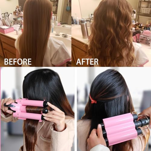 3 Barrel Curling Iron Jumbo 1.25 inch (32mm) Hair Curling Wand Crimper Instant Heating Adjustable Hair Curler with 2 Temperature Control