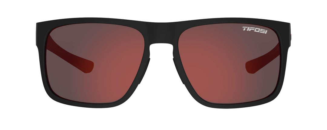 Tifosi Optics Swick Sunglasses Bundle with Case and Eyewear Straps (Satin Black Crimson/Smoke Red Mirror)