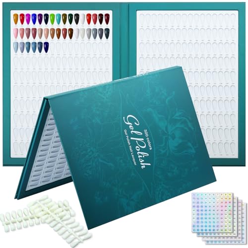 320 Nail Color Book,Nail Color Display Book with 480 Nail Tips & 1-400 Number Labels,Professional Nail Color Swatches Book for UV Gel Polish Nails Art Design(Green)