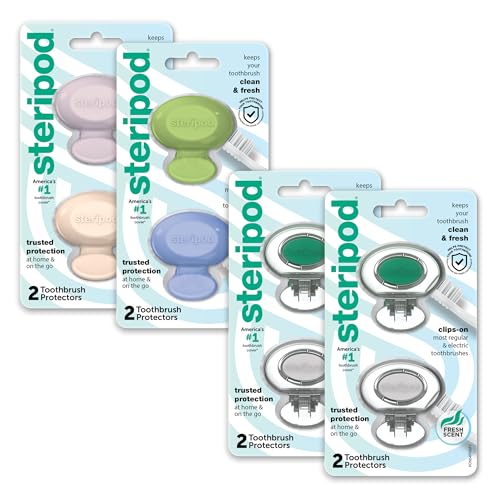 Steripod Clip-On Toothbrush Protector Exclusive Multi Color, 2 Count (Pack of 4)