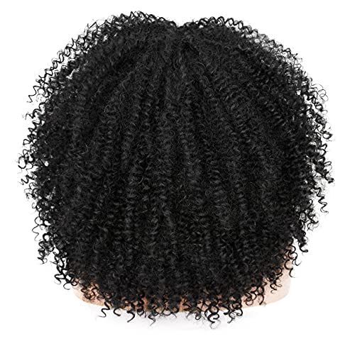 ANNISOUL 16Inch Curly Wigs for Black Women Black Afro Bomb Curly Wig with Bangs Synthetic Fiber Glueless Long Kinky Curly Hair