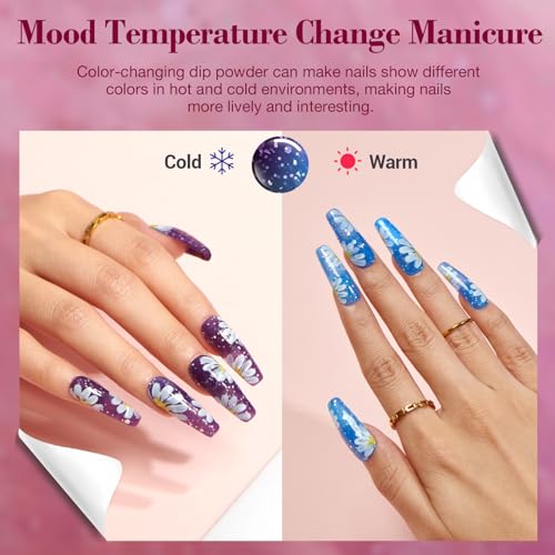 AZUREBEAUTY Color Changing Dip Powder Nail Kit Starter Fall Winter Glitter Pink Blue Purple Orange Mood Temperature Change Dipping Powder Liquid Set with Base Top Coat Activator for Home Manicure Gift