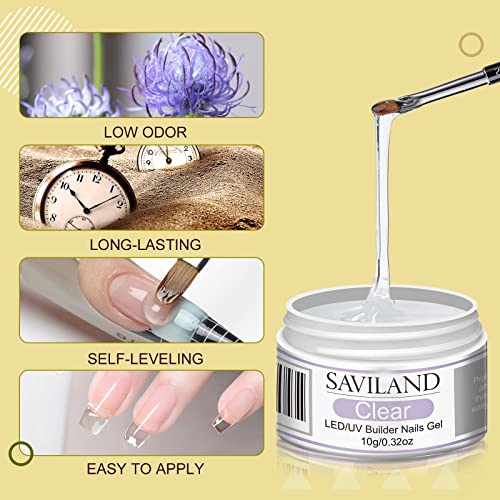 SAVILAND Builder Nail Gel Kit: 4 Colors Thickening Builder Nail Gel Clear White Pink Nudes Nail Strengthener Soak Off U V Extension Gels with 100PCS Forms Brush Pen Manicure Tools Home Salon DIY