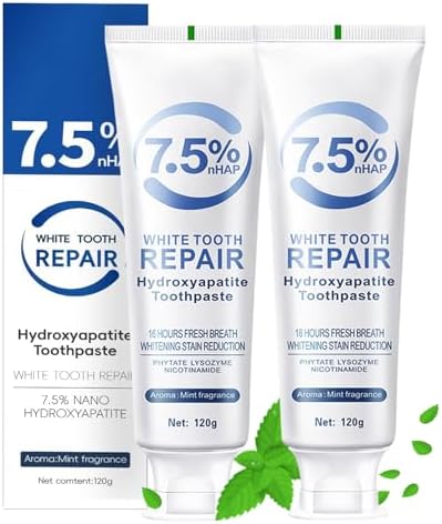 2 PCS Hydroxyapatite Toothpastes for Enamel Protection and Tooth Strengthening,Fresh Mint Flavor,Daily Use for Oral Care