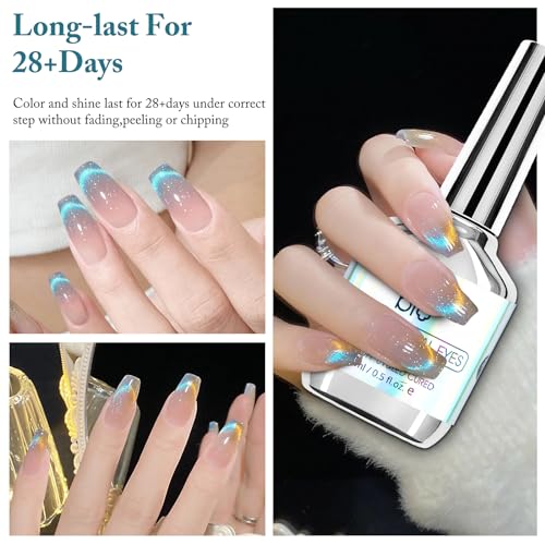 Cat Eye Gel Nail Polish with Magnet Stick, 15ml Glitter Holographic Nail Polish, Magnetic Effect Gel for Home DIY Manicure Gift, Blue Tears