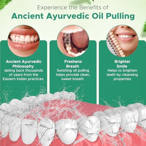 Ayurvedic Oil Pulling Rinse for Teeth and Gums | Made in USA Alcohol Free Mouthwash for Fresh Breath | Pulling Oil with Oils Extract for Teeth Whitening & Healthy Gums | Mint Oral Rinse - 8 Fl Oz