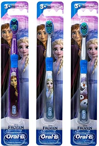 Oral-B Disney Frozen Kids Toothbrush 3+ Years Old Extra Soft Bundle Characters Elsa, Ann & Olaf - Pack of 3