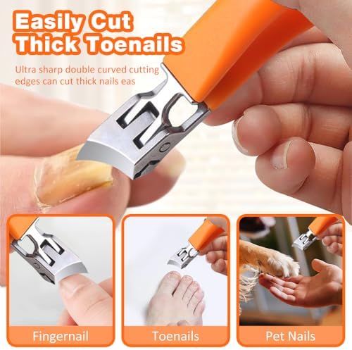 Wide Jaw Opening Anti-Splash Slanted Nail Clipper, Fingernail and Toenail Clippers Clippers for Ingrown Nails, Curved Toenail Clippers for Thick Nails, Household Slanted Nail Clippers (Black)