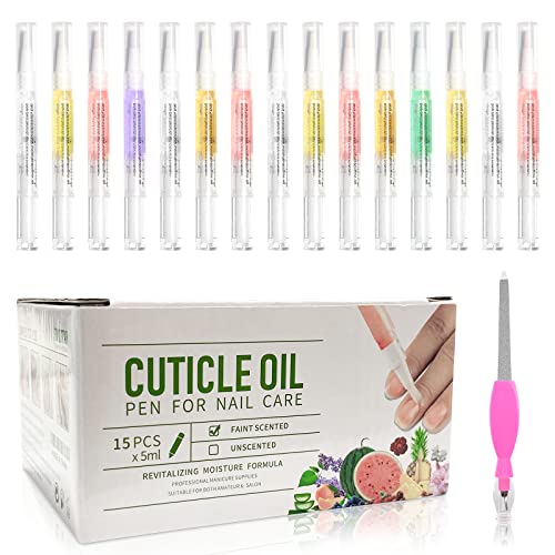 15pcs Cuticle Oil Pen for Nails Care Products, Nail Oil Bulk Repair Kit Professional Revitalizer Fingernails Growth Manicure Set Damage Dry Cutical Oul Hangnail Treatment Scented Moisturizer