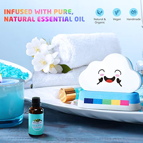 Rainbow Bath Bombs for Kids Girls, 4 XL Organic Kids Bath Bombs with Surprise Colors Inside, Cloud Bath Bomb for Women Relaxing, Stocking Stuffers Birthday Christmas Gifts for Girls