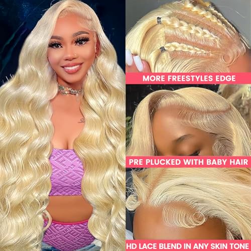 30 Inch 613 13x6 Lace Front Wig Human Hair 200 Density Blonde Body Wave Lace Front Wigs Human Hair Pre Plucked 613 HD Lace Frontal Wig 13x6 Blonde Wig Human Hair 613 Human Hair Wig for Women