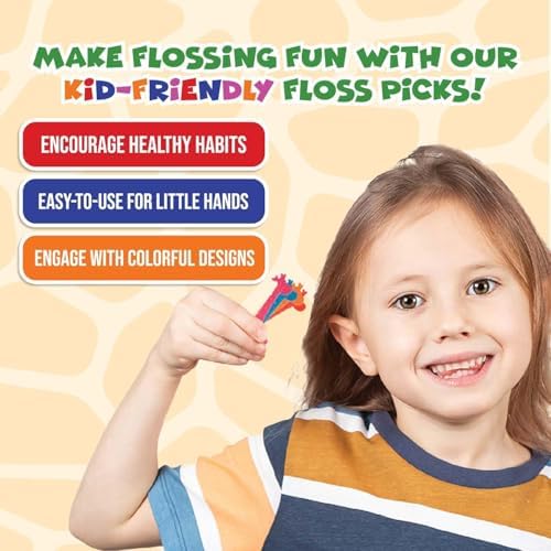 Biodegradable Kids Flossers - Unflavored Dental Floss Picks for Children | Fluoride & Plastic-Free | Colorful & Fun Animal Floss Sticks | Eco Friendly, Vegan, Natural (200 Pack, Unflavored)