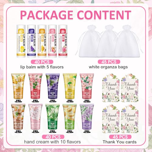40 Sets Hand Cream Bulk and Lip Balm Bulk Gift Set, Bridal Shower Party Favors and Wedding Favors for Guests with Thank You Card Organza Bags, Baby Shower Favors, Thank You Gifts for Women