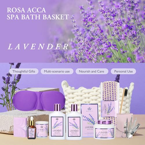 Bath & Body Kit, Spa Gifts for women - 20pcs Spa Gift Baskets Lavender Scented includes Body Wash, Bubble Bath, Bath Bomb, Manicure Set. Gifts for Mom, Birthday Gifts, Home Spa Kit Gift for Her