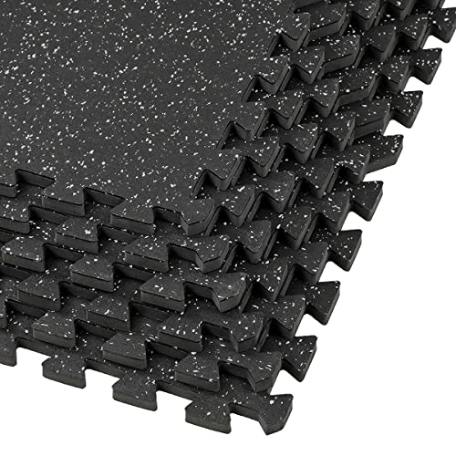 Xspec 1/2" Thick 48 sq ft (12 Tiles) Interlocking Rubber Top EVA Foam Exercise Mat | Home Gym Mats Workout Flooring Tiles for Gyms, Fitness Rooms | Durable Grip Protective Flooring, Black/Grey