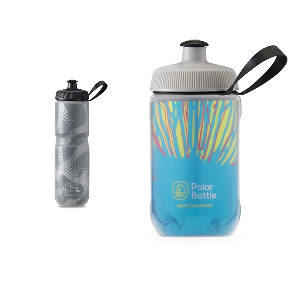 Polar Bottle Sport Insulated Water Bottle 24 oz & Kids Insulated Water Bottle 12oz Fireworks Azure Blue