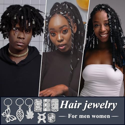 Fscwlmon 309Pcs Hair Jewelry for Women Braids,Hair Loc Cuff Coils Rings for Dreadlock Accessories,Locs Hair Tube Beads Decorations,Braid Clips Hair Charms Braids Accessories Silver