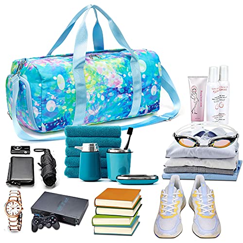 BLUBOON Duffle Bag Girls Kids Cute Gym Bag with Shoes Compartment & Wet Separation Waterproof Sports Overnight Travel Bag
