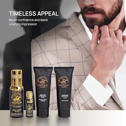 Beverly Hills Polo Club BHPC 4 Piece Economy Gift Set, with Eau De Toilette, Body Spray, After Shave & Shower Gel (Classic)