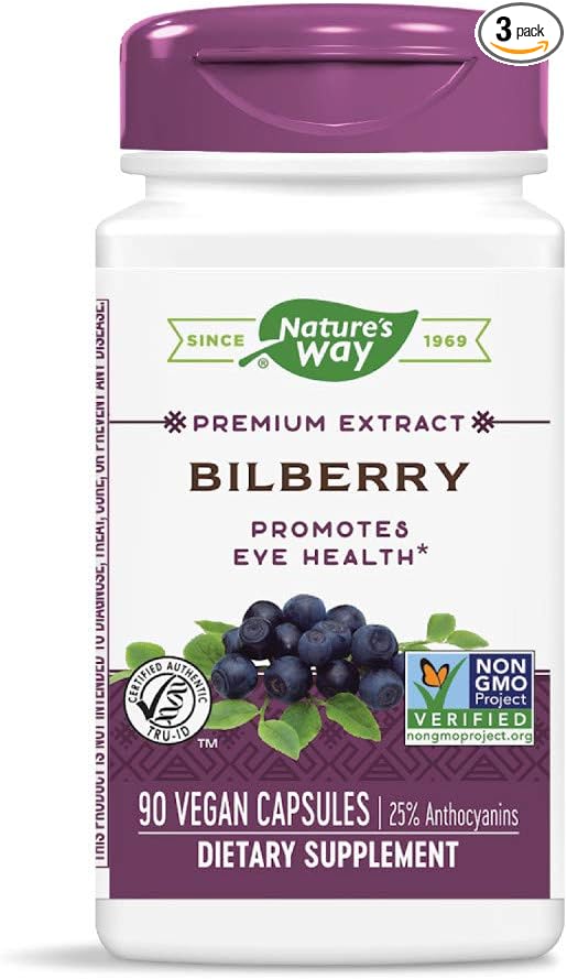 Nature's Way Bilberry Standardized Extract Veg Capsules 90 ea (Pack of 3)