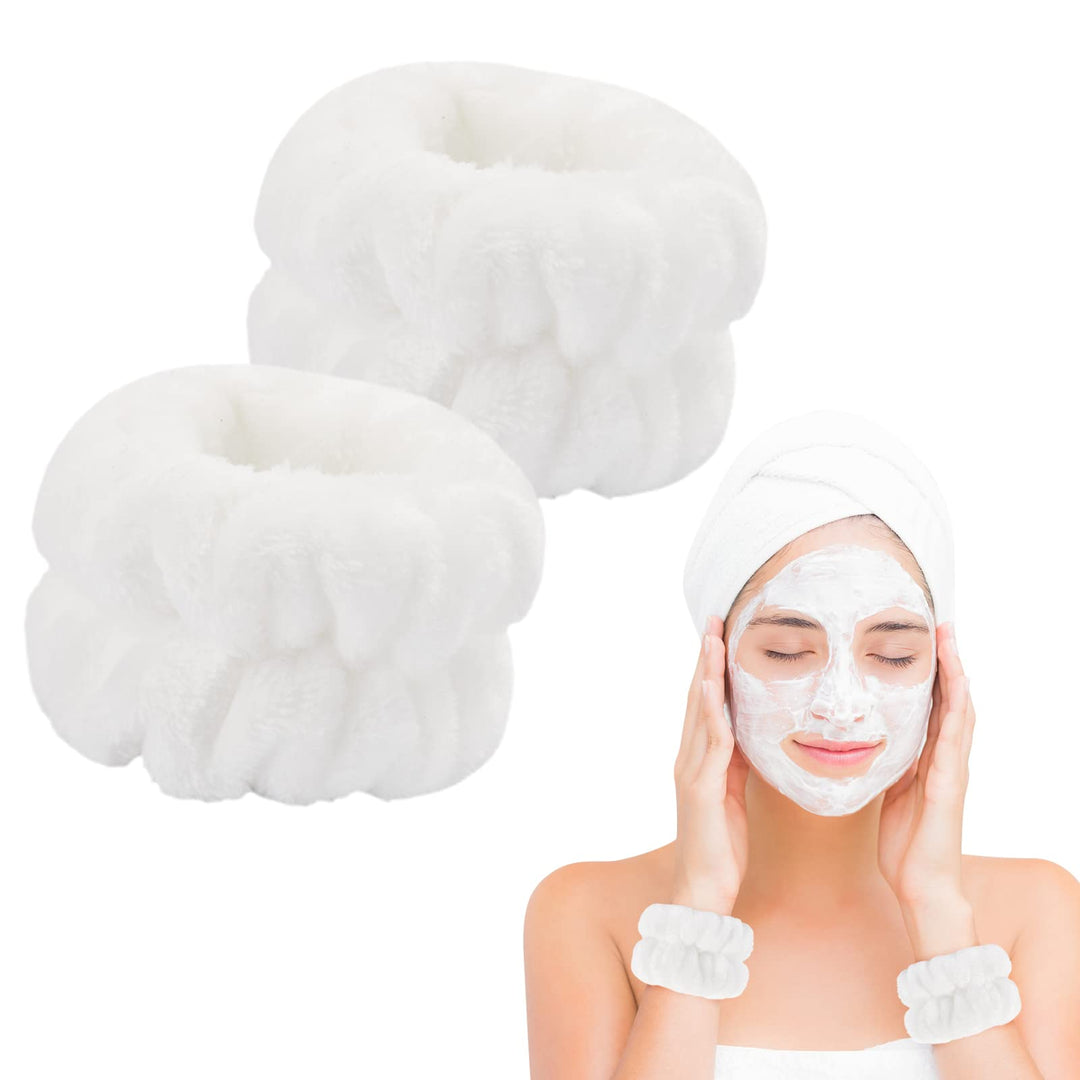 2 Pcs Microfiber Wrist Towels - Dorbetar Spa Wristbands For Face, Arms, Body Washing (White, Woman And Children)