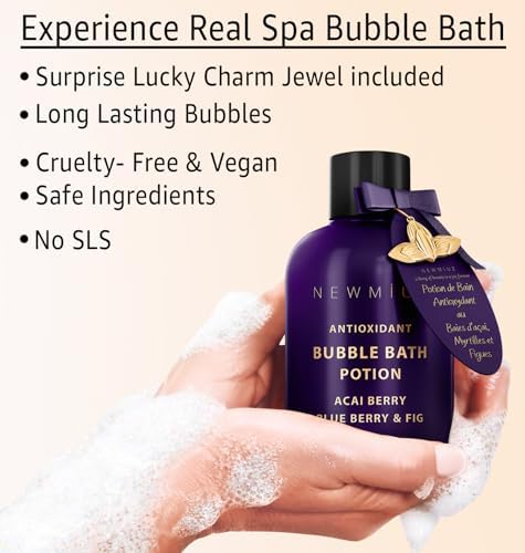 Antioxidant Bubble Bath Long Lasting Foam with Acai Berry Blueberry Fig Essential Oils Detox Hydrating Relaxing Stress Relief Self Care Spa Gift