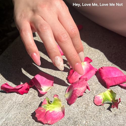 Semi Cured Gel Nail Strips | No LED Lamp Needed | Easy Apply & Remove, Salon Quality | Includes 28 Strips, 1 Prep Pads, Nail File & Wooden stick - Hey, Love Me, Love Me Not