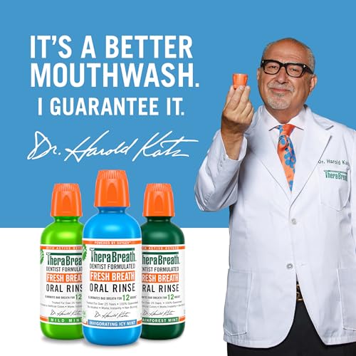 TheraBreath Fresh Breath Oral Rinse, Invigorating ICY Mint Flavor, Dentist Formulated and ADA-Accepted Mouthwash for Bad Breath pH-Balanced, Alcohol Free & Non-Burning, 1 Liter