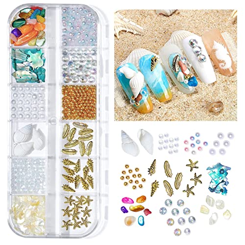 Summer Beach Nail Rhinestones - Ocean Theme Shell Starfish Conch Studs & Rivets - DIY Manicure Decoration (1-2 Boxes)