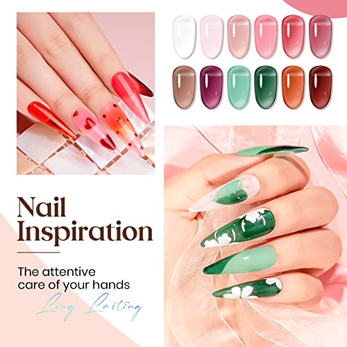 MIZHSE Jelly Gel Nail Polish Set 12 Color, Clear Translucent Spring Gel Polish 7ml, Sheer Manicure Kit UV LED Soak Off Varnish for Home Salon Gift