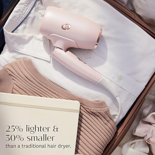 T3 Afar Lightweight Travel-Size Hair Dryer with Auto Dual Voltage, Folding Handle, Fast Drying, Lightweight and Ergonomic, Frizz Smoothing, Multiple Heat and Speed Combinations