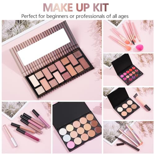 Makeup Kit For Girls Gift, Make up Kit For Women Full Kit Includes Sponge Eyeshadow Liquid Lipstick Concealer Eyeliner Eyebrow Makeup Bag