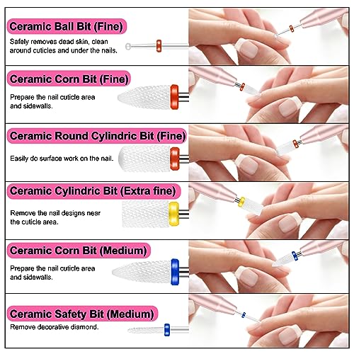 25Pcs Nail Drill Bits Set with Storage Box, 3/32 Inch Tungsten Ceramic Diamond Carbide Nail Drill Bits for Acrylic Gel Polish, Cuticle Efile Remover for Manicure Pedicure