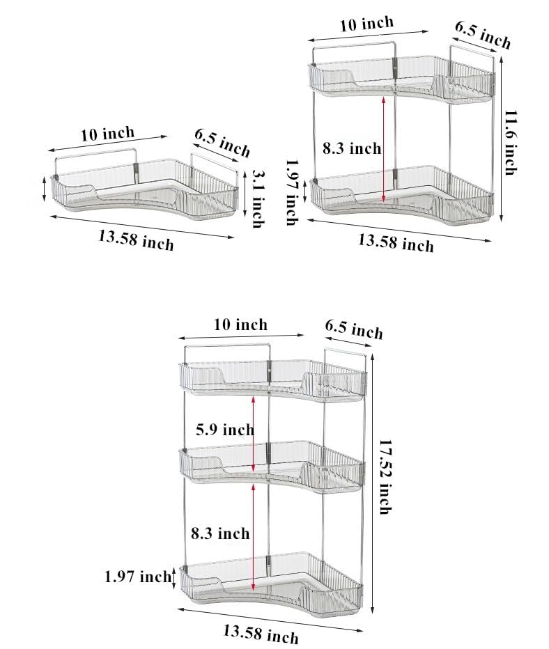 Corner Bathroom Counter Organiser, Vanity Trays for Bathroom, Skincare Makeup Organiser Shelf, Vanity Organiser, Bathroom Counter Shelf for Cosmetics, Toiletries, Lotions, Perfumes (2 Tiers, Clear)