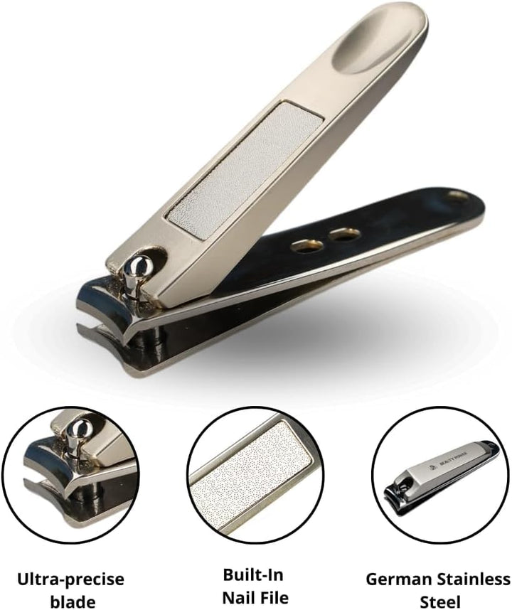 9 in 1 Professional Manicure Pedicure Set - Stainless Steel Nail Clippers, Nano File, Cuticle Nipper, Scissors, Tweezers, Travel PU Leather Case for Men & Women - Gift Ready (Brown)