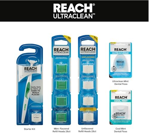 REACH Cool Mint Dental Floss, Fresh Mint, Plaque Remover for Teeth, Shred Resistant, Waxed, Easy on Gums & Teeth, Fresh Breath, Oral Care, PFAS Free, for Adults & Kids, 6 Pack, 55 yd