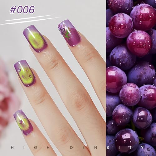 MIZHSE Cat Eye Gel Nail Polish, Fruit Colors Magnetic Gel Polish Set with Magnet, Neon Cateye Effect Green Purple Yellow Soak Off Nail Art Manicure Home Gift for Ladies
