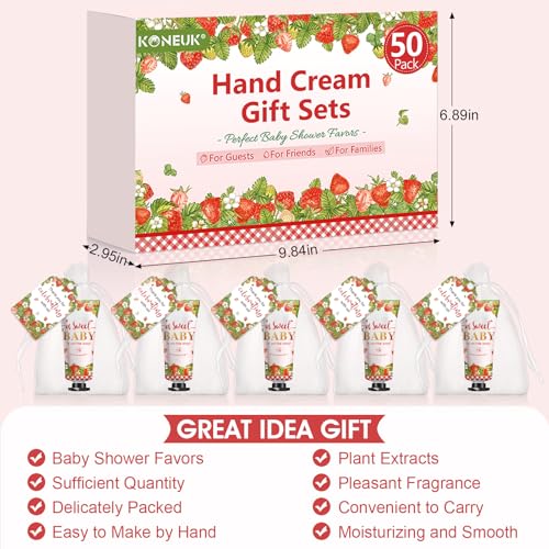 50 Pack Bulk Hand Cream Gifts Sets, Baby Shower Favors and Bridal Shower Favors for Guests with Thank You Card and Organza Gift Bags, Appreciation Gifts, Wedding Party Favors (Strawberry)