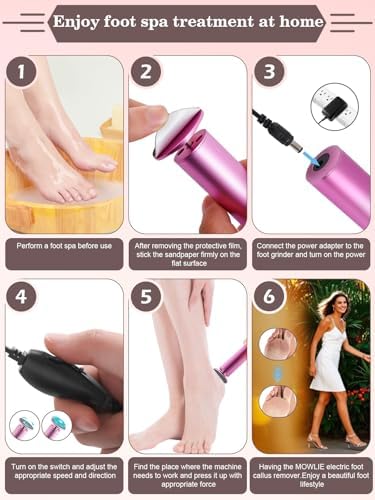 Electric Foot Callus Remover for Feet - Heavy Duty Pedicure Tool w/ 60 Grinding Discs | FSA/HSA Eligible Dead Skin Remover (Pink)