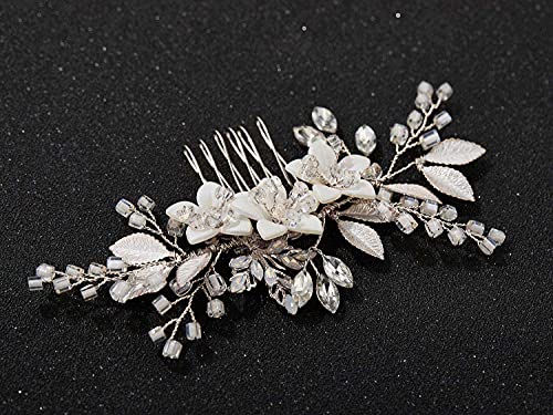 SWEETV Wedding Hair Comb Clip Bridal Crystal Wedding Hair Accessories for Brides and Bridesmaid, Silver