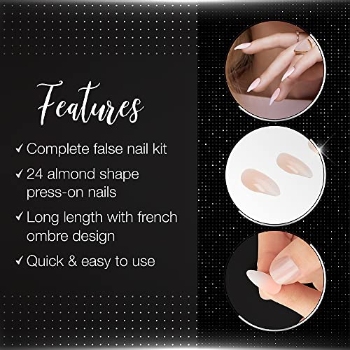 Ardell Nail Addict Press On Nails Artificial Nail Set - 27-Piece French Nail Tips, Ombre Fade, Reusable Acrylic Fake Nails