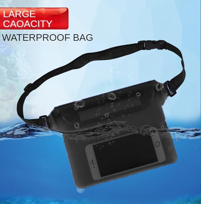 2-Pack Waterproof Bag with Adjustable Waistband and Touch Sensitive Screen, Keeping Your Phone and Valuables Dry, Perfect for Drifting, Swimming, Kayaking, Rowing, Fishing… (Black+Bule)