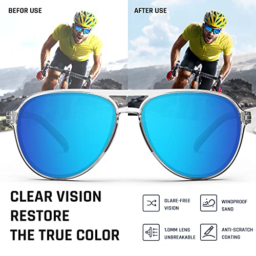 TOREGE Polarized Sunglasses For Men Women Aviator Sunglasses, Lightweight Sports Sun Glasses UV400 Protection For Driving Cycling Fishing Boating Beach Golf TR75 (Black Amber&Black&Gray Lens C3)