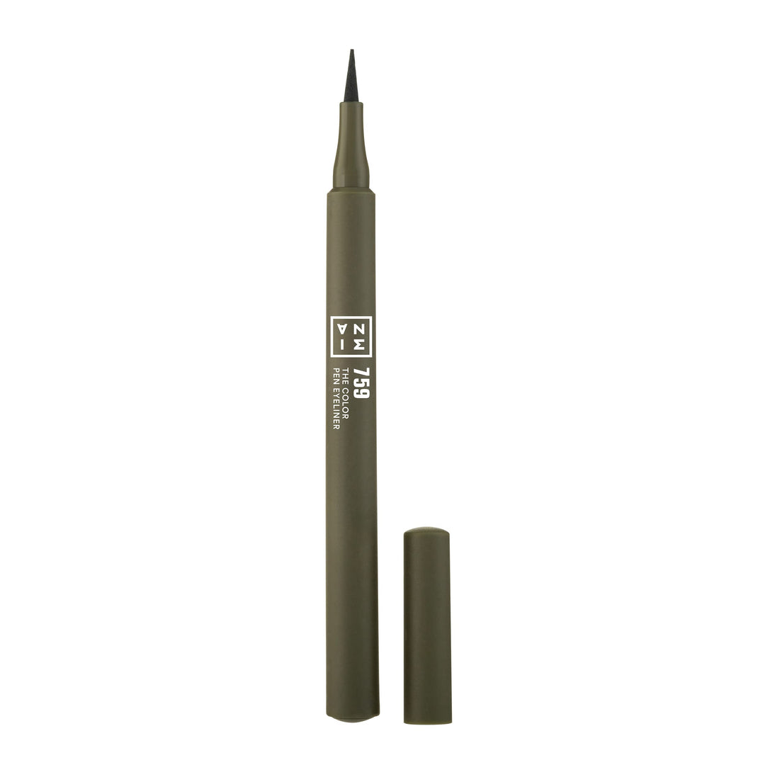 3INA The Color Pen Eyeliner 759 - Ultra Fine Tip 24H Olive Green Longwear Liquid Liner - Vibrant Colors, Matte, Smudgeproof, Fla