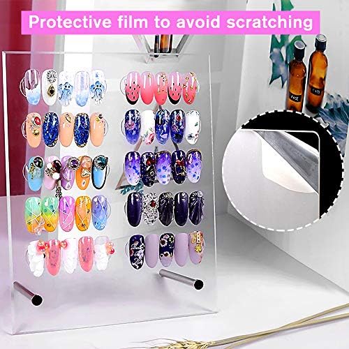 Noverlife 2PCS Transparent Nail Art Display Board, Acrylic False Nail Tips Sample Display, Display Polish Board for Nail Art Design, Professional Salon Nail Color Nail Practice Board - Large & Small
