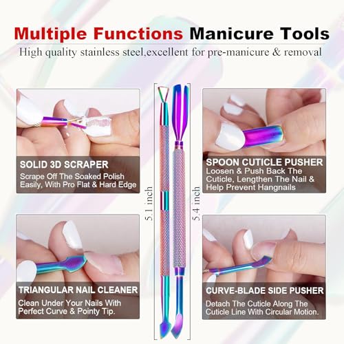 Gel Nail Polish Remover-2pcs with Nail Steel Pusher, Scraper and 2 Pieces Nail File, Quickly Remove Gel Polish in 2-5 Minutes at Home, No Need to Wrap and Soak